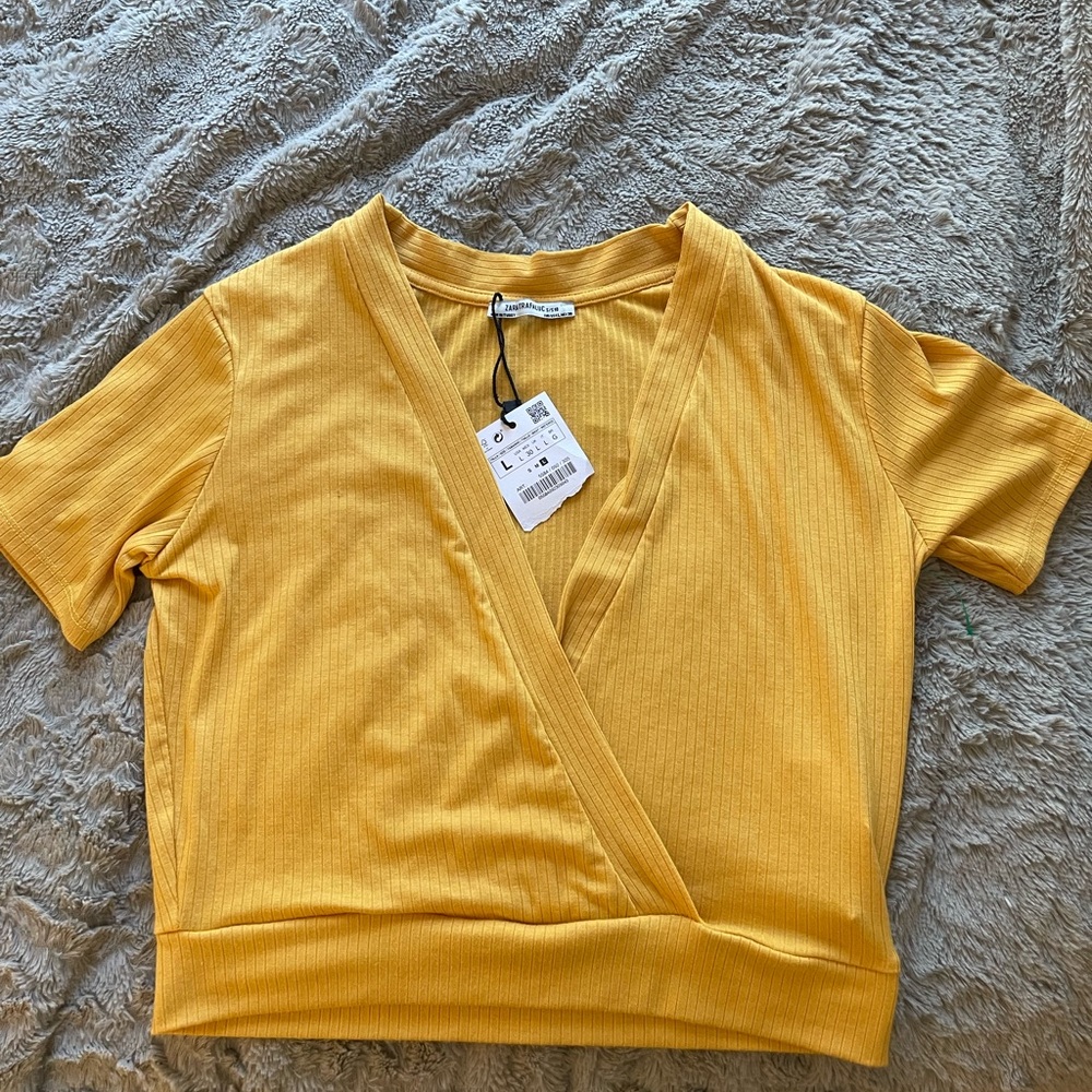 New Zara Crop Top Yellow Large NWT